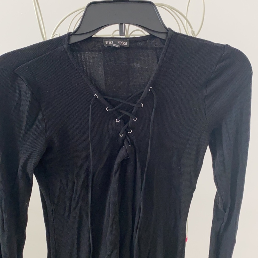 EXPRESS Ribbed Lace-Up Top - Picture 2 of 5